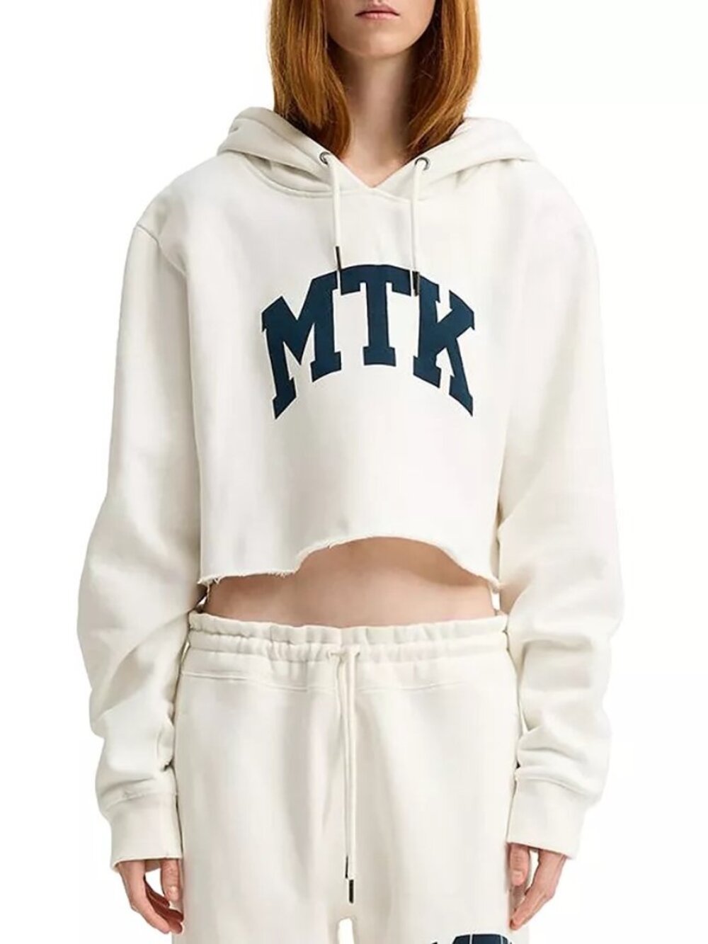 Denimist MTK Cropped Classic Hoodie Cream Navy Varsity Montauk | Size S